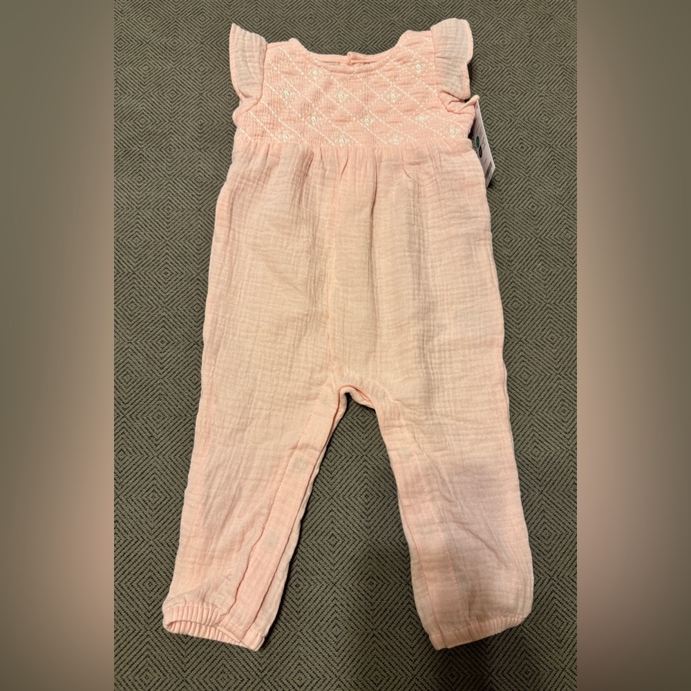 NWT Carter's Peach Baby Smock Romper with Ruffles Sleeves 9 M